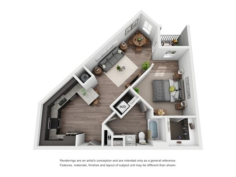 Floor plan for 1 bed, 1 bath, 770 sqft